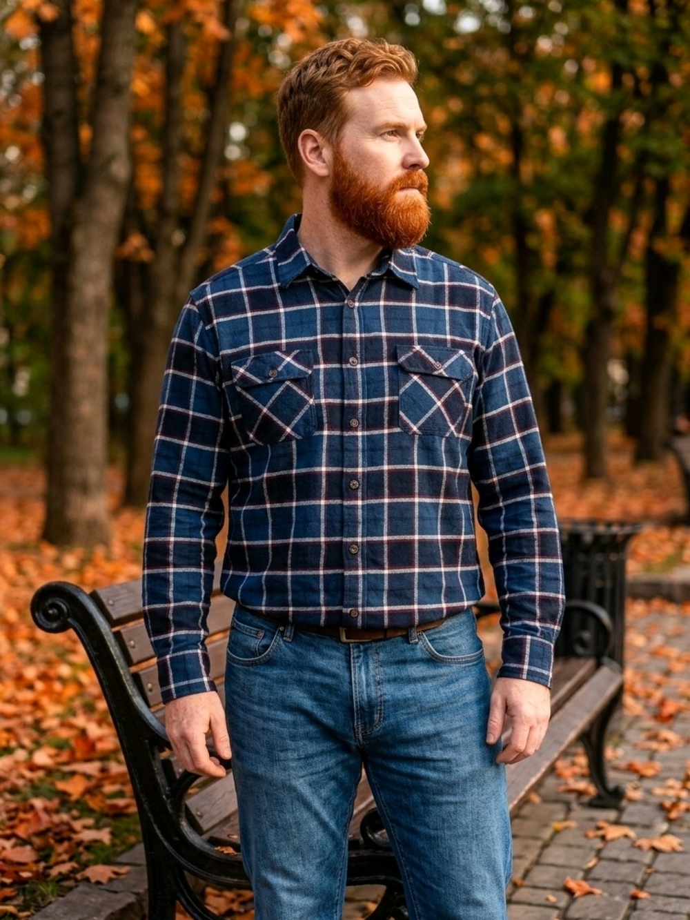 Jachs NY Heritage Flannel Blue Plaid Button Down Shirt